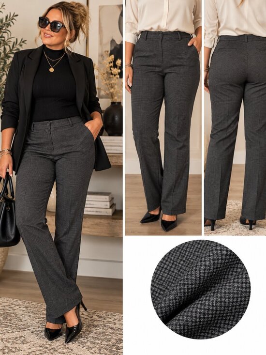 Karl Lagerfeld Paris Pants - 746 - Karl Lagerfeld Paris Size 14 Charcoal Check Tailored Dress Pants